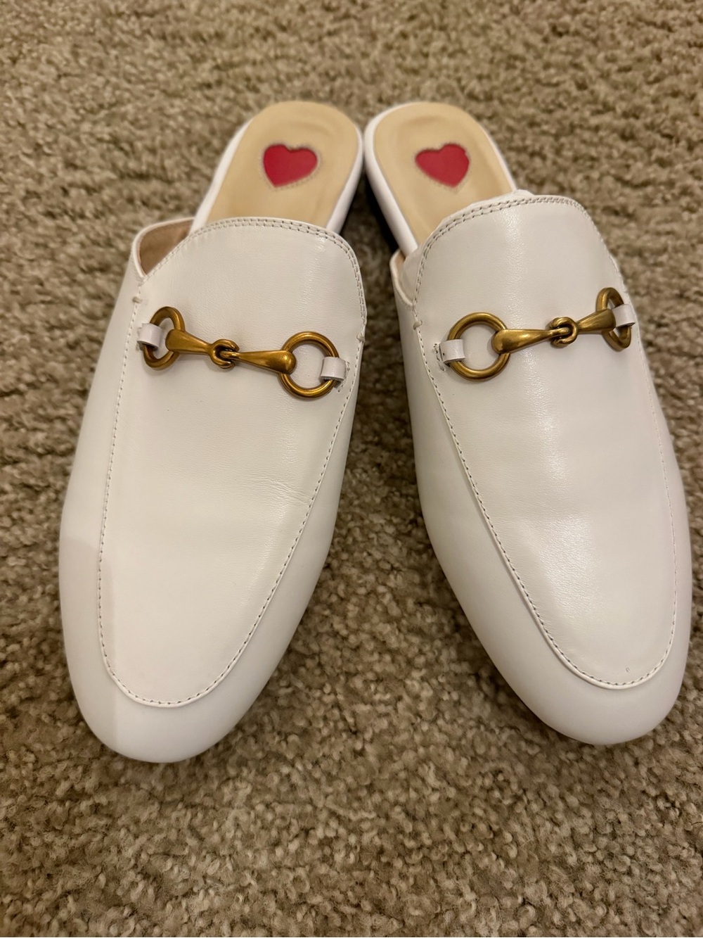 baShafanni Womens EU 40 White Horsebit Mule Loafers Gold Bit Slip On Shoes